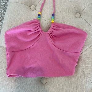 PacSun pink halter beaded top size xs